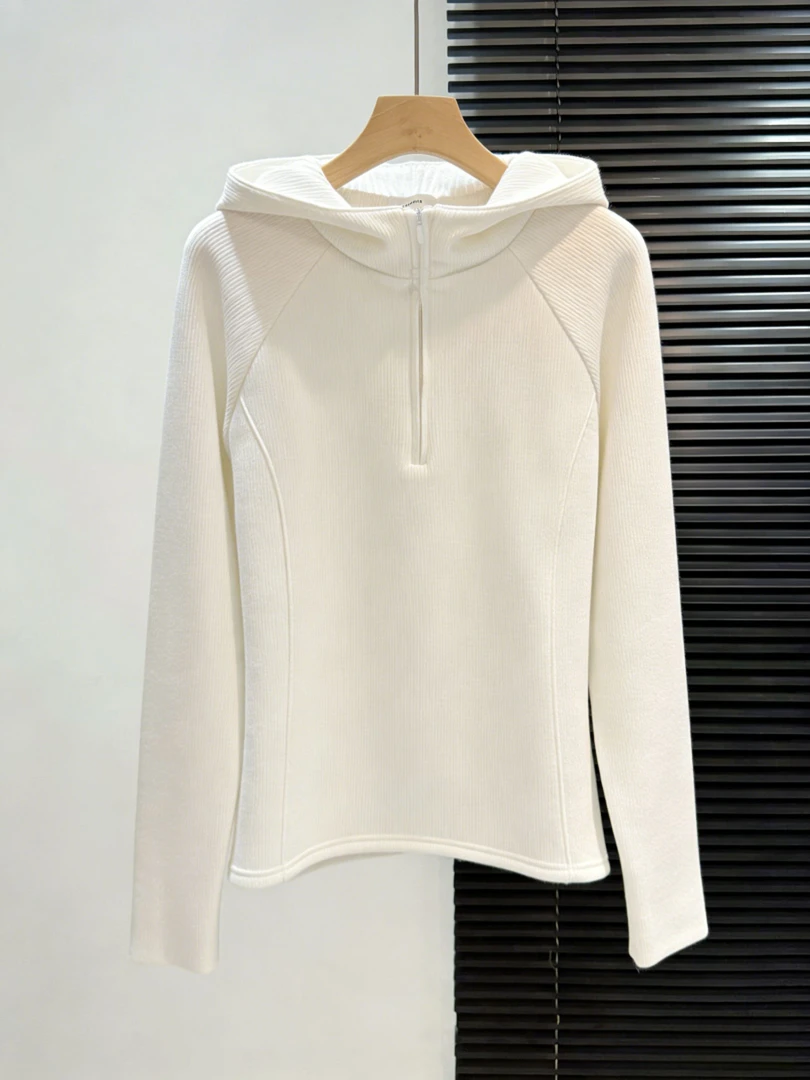 2026显瘦小个子独特别致长袖连帽衫网红洋气百搭内搭打底衫女外穿