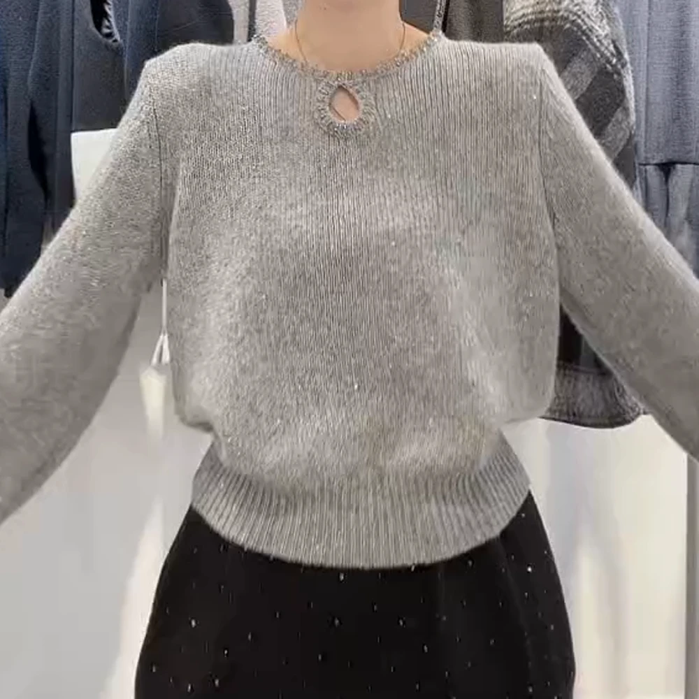 秋冬新款小众设计感短款圆领毛衣长袖时尚宽松百搭套头气质毛衣女