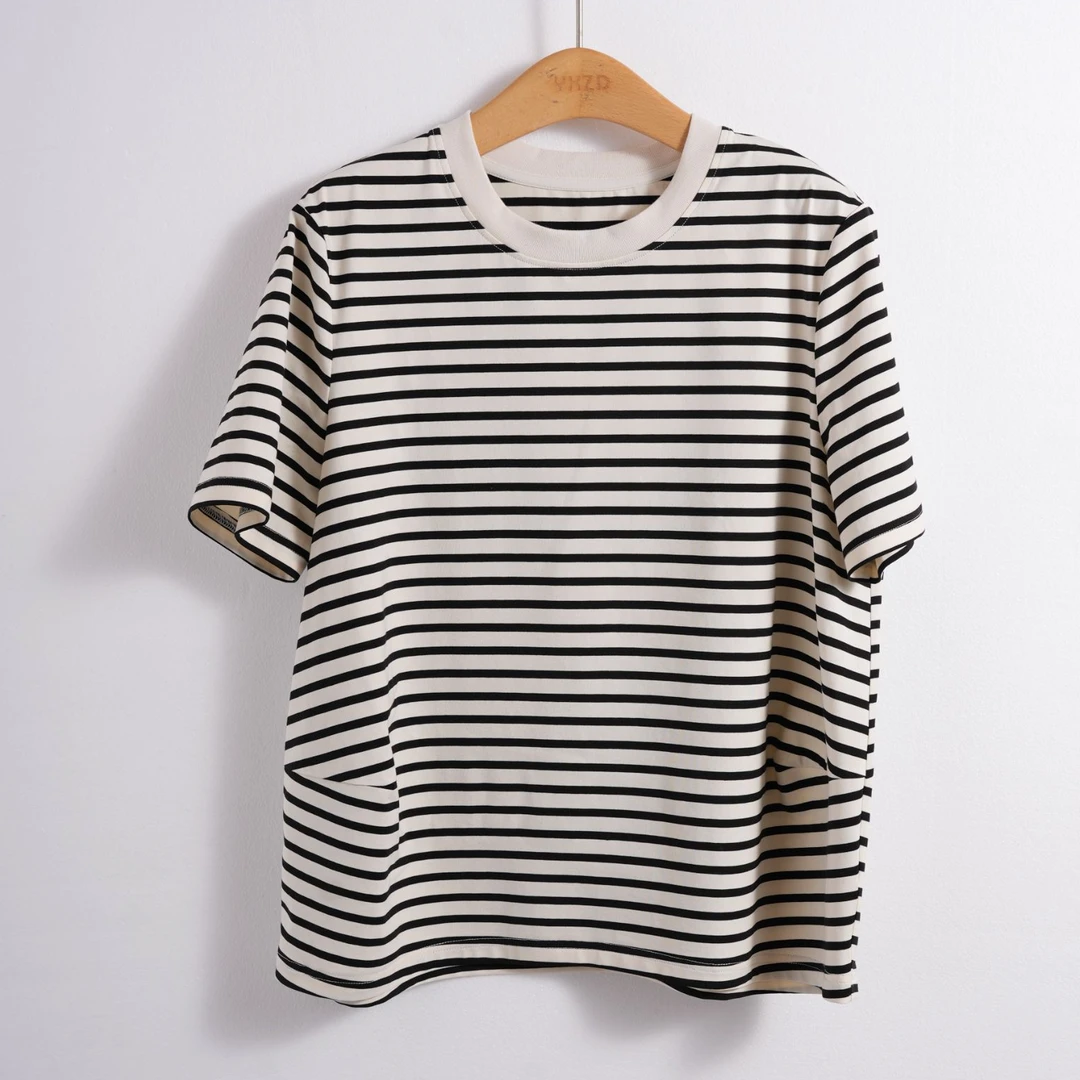 一席之地【2025】新款条纹短袖时尚上衣简约百搭圆领小衫Z551008