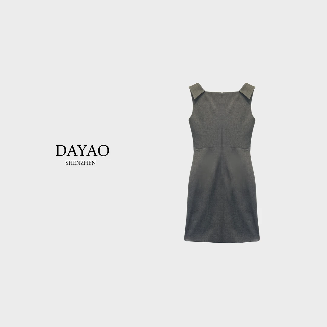 「DAYAO」25s设计师夏季灰色V领女士时尚轻奢简约连衣裙WYS252114