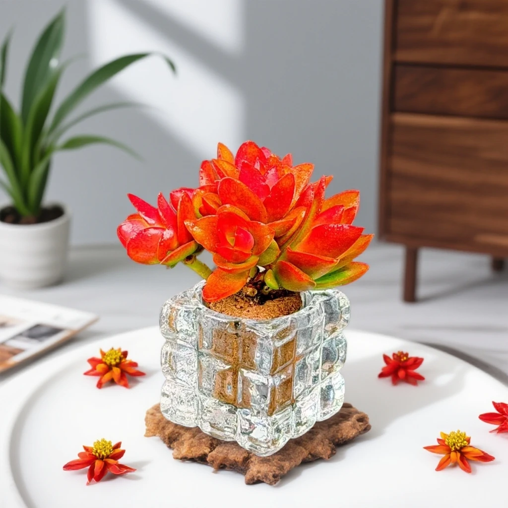 无土红灯笼1颗(含白水晶花器