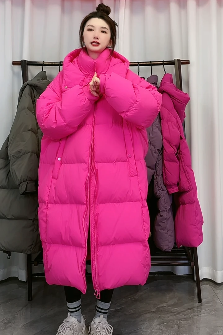 2418【100-280斤】 男女同款大码保暖羽绒服女长款宽松版