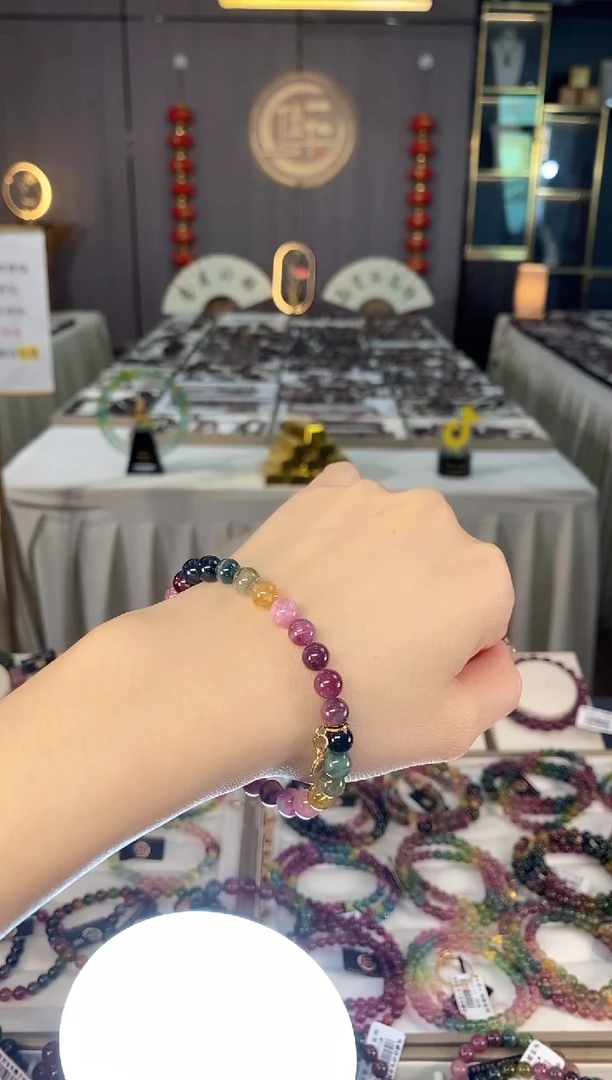 未镶嵌老矿碧玺色标彩虹单圈手串6mm+碧玺dan多样性发货一条