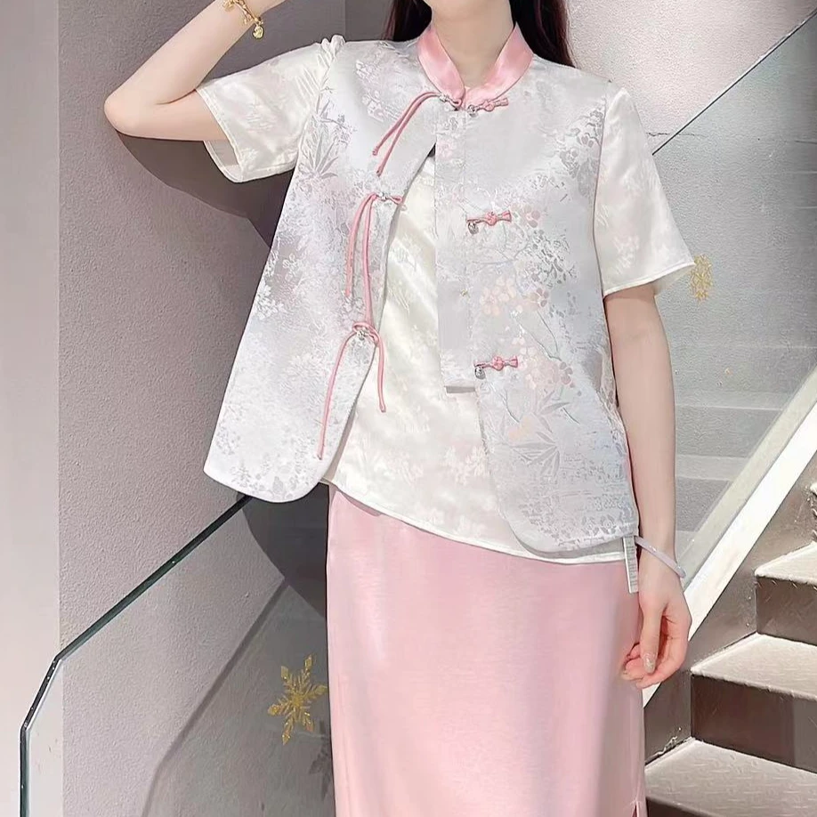 ELFBOX新中式国风刺绣马夹背心女春秋新款盘扣提花织锦马甲0177