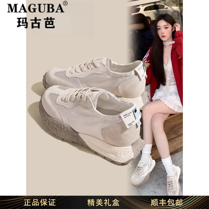 玛古芭女鞋时尚舒适耐穿增高德训鞋女新款轻便透气拼色运动休闲鞋