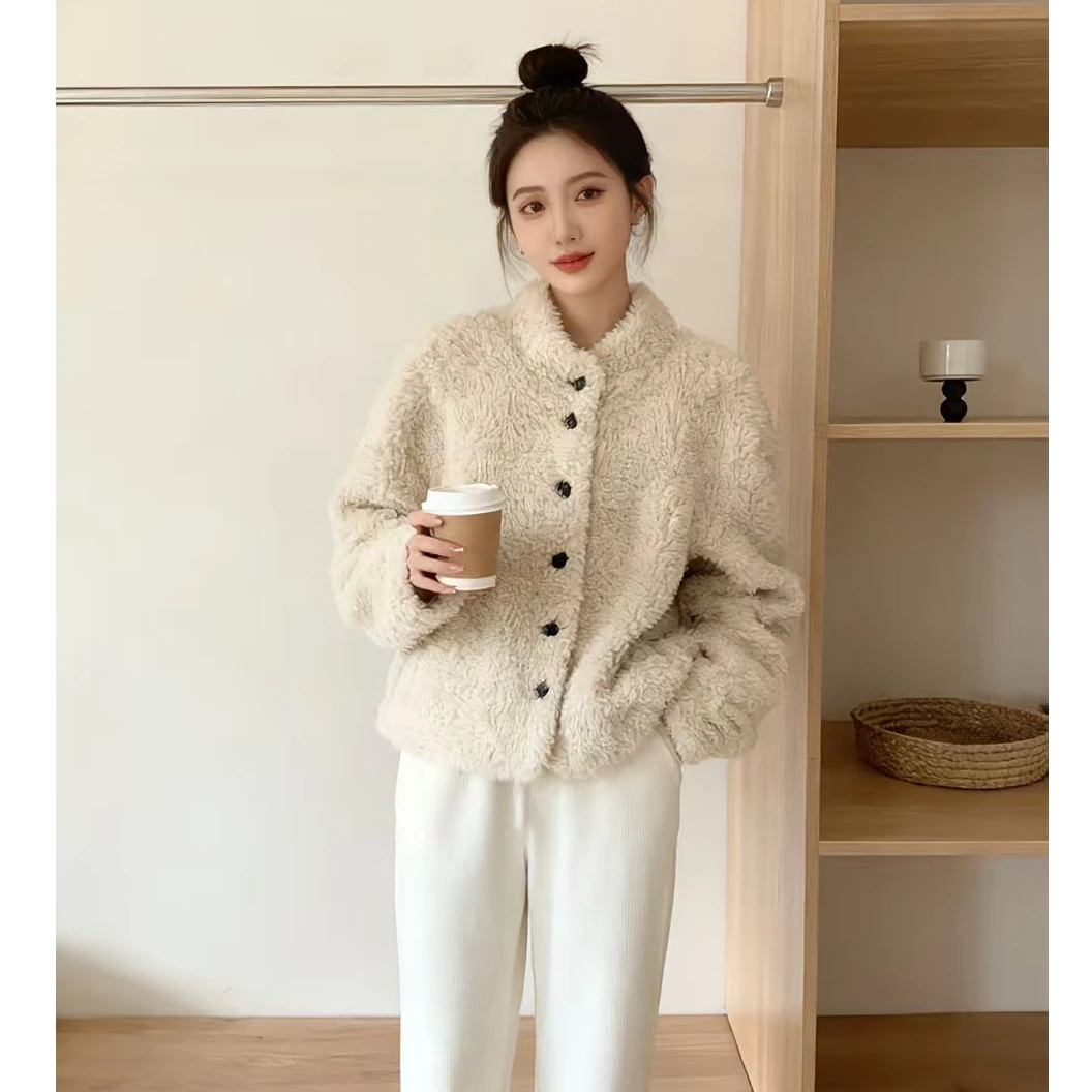 海宁新款爆款时尚百搭毛毛宽松休闲立领毛茸茸小香风外套短外套