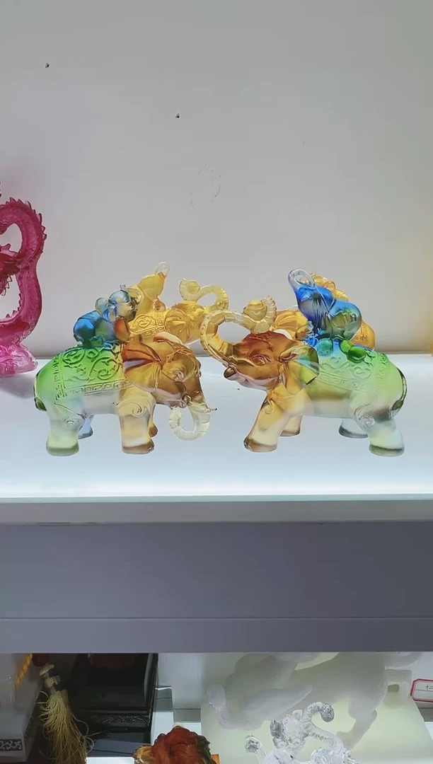 手工艺品琉璃古法琉璃一对小象