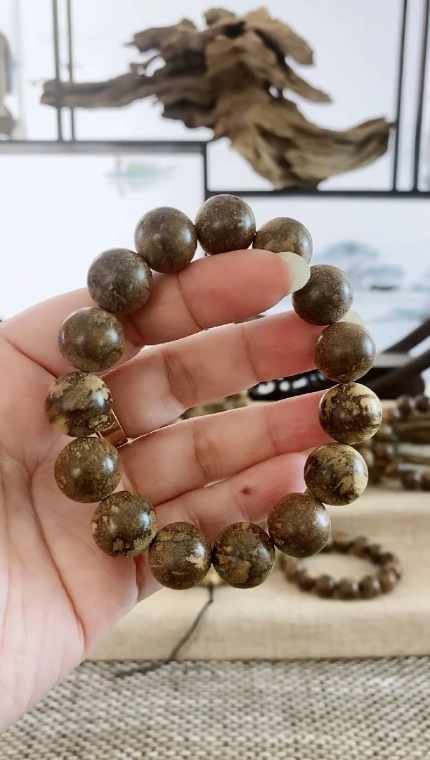 沉香手串正区越南老惠安鹧鸪斑 15MM单圈