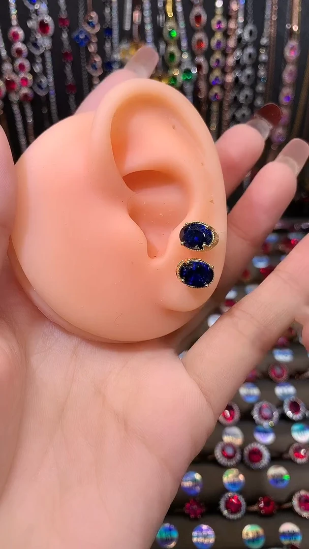 【闪购商品】蓝宝石耳饰银S925镶嵌金