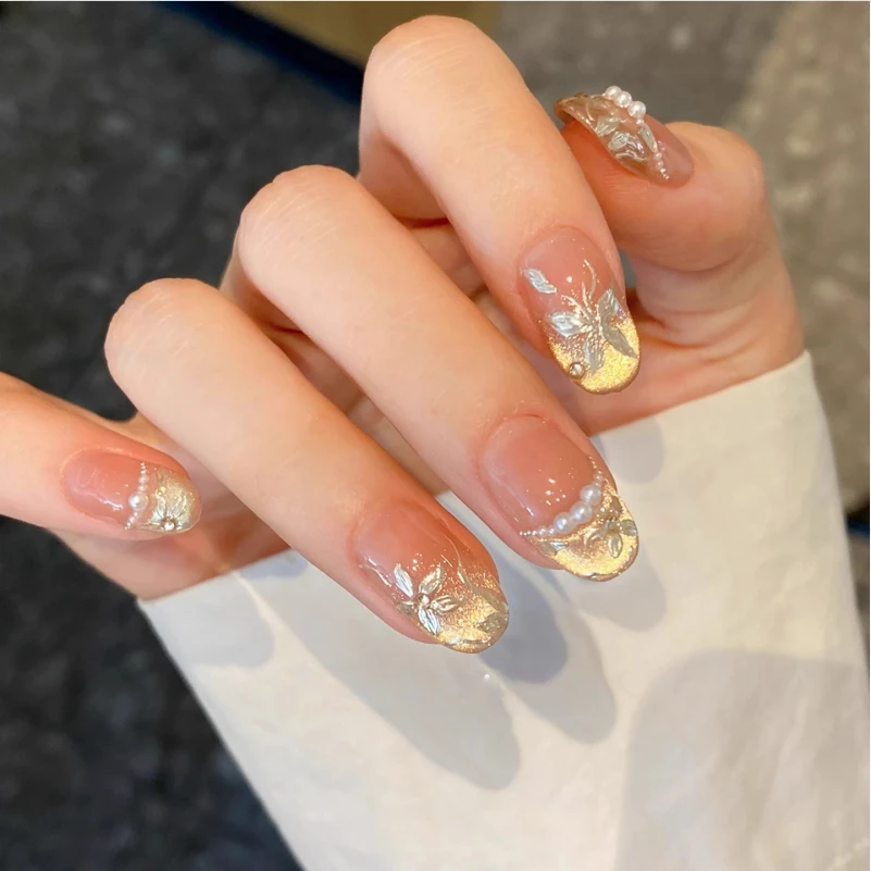 Fairy【倾心】 金色蝴蝶纯手工穿戴甲秋冬猫眼美甲气质轻奢高级显白