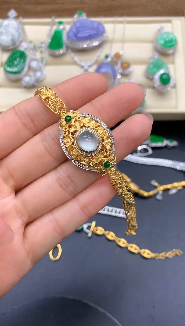 【闪购商品】翡翠手链18K金镶嵌569-中国好珍宝