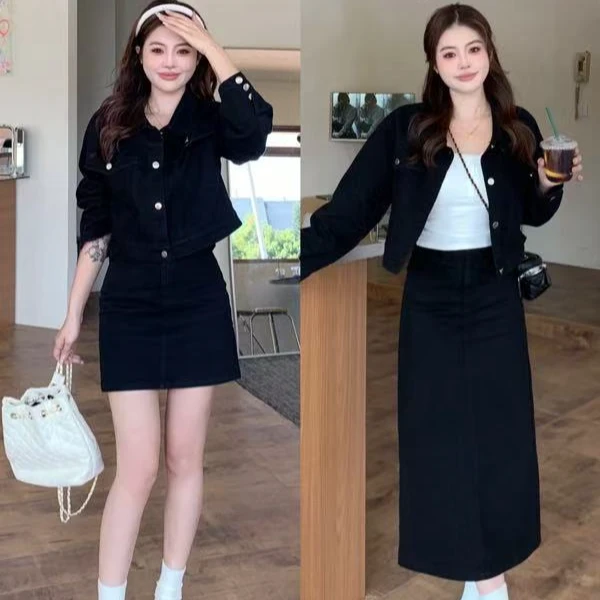 大码女装胖mm微胖120-200斤复古牛仔套装显瘦遮肚子时尚套装 247