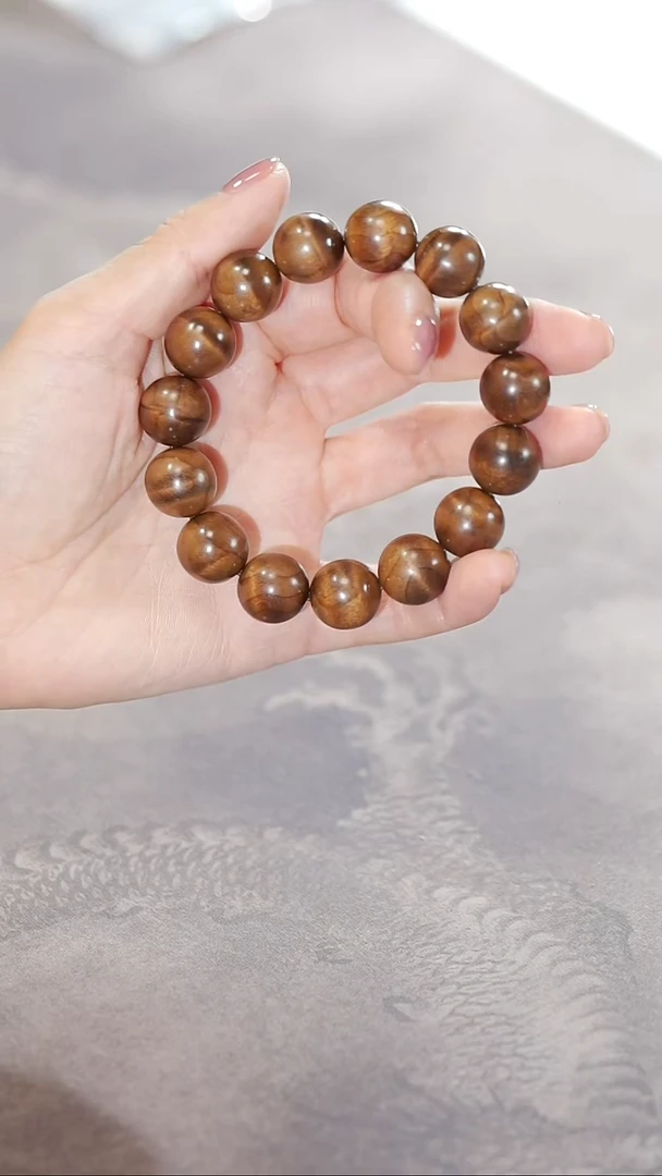 金丝楠水波纹15mm圆珠手串