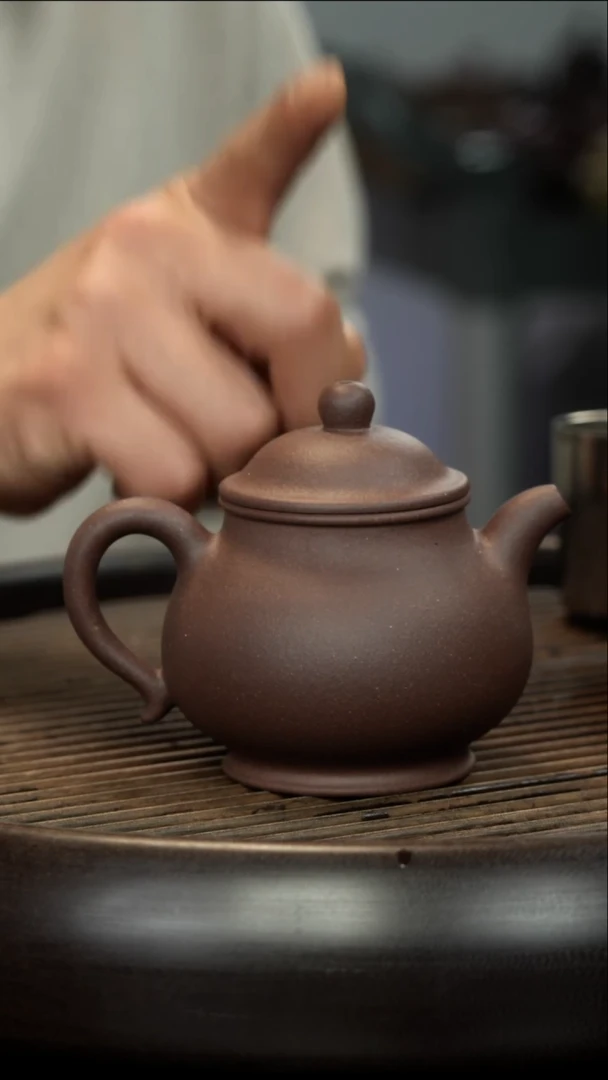 茶壶紫砂手磨天青  高潘壶