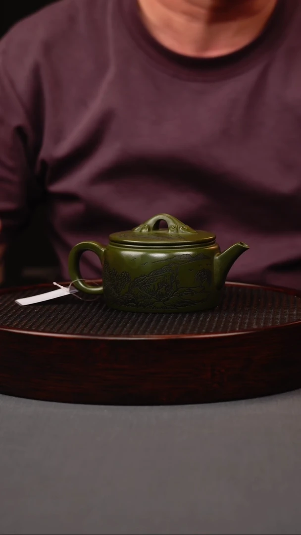 茶壶紫砂.绿泥山水汉瓦