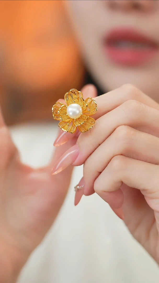 戒指银S925镶嵌淡水珍珠新款