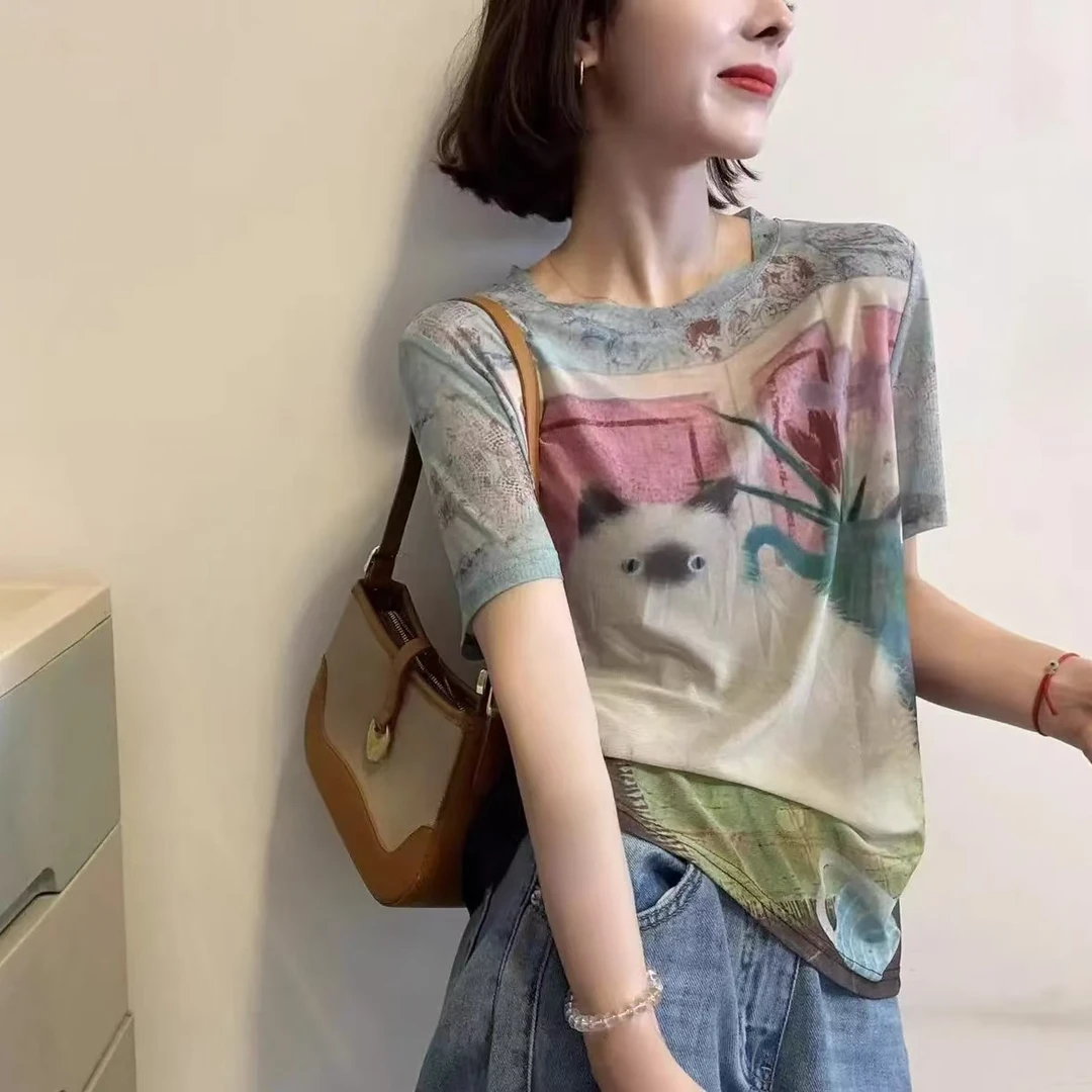 【韩紫朵 】2025网红款炸街洋气布偶猫印花短袖85050