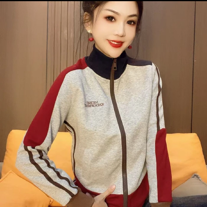 2077#拼接撞色外套（衣长59cm左右）