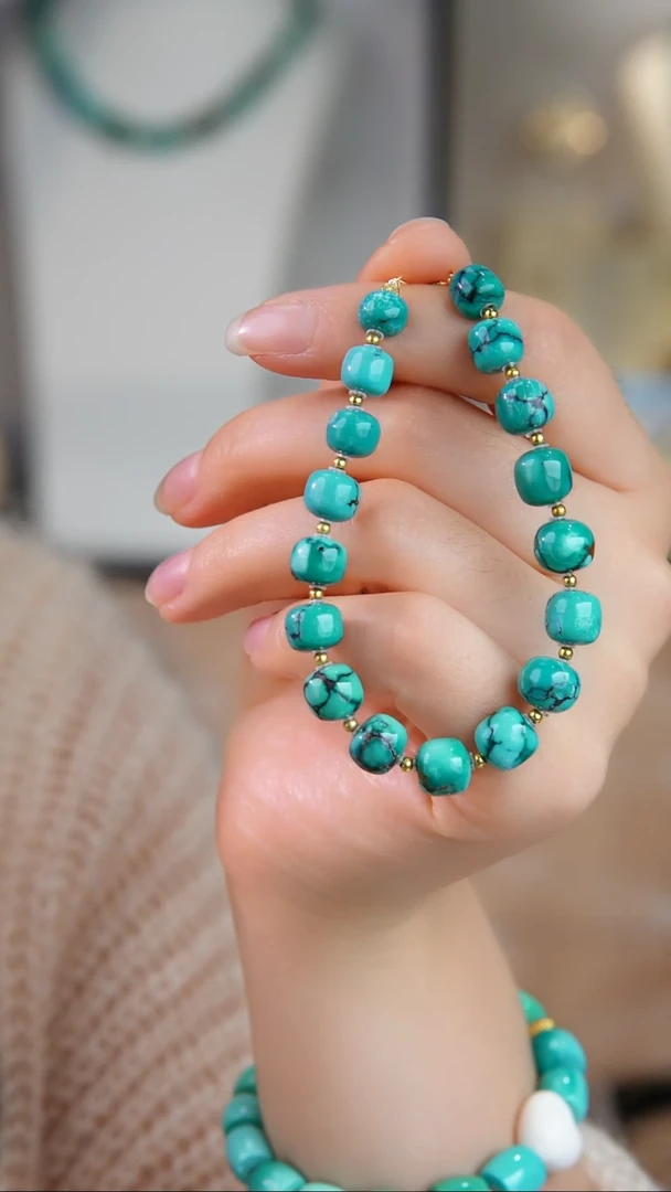 银S925镀金镶嵌绿松石手链1