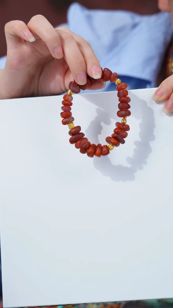南红玛瑙手链18K金镶嵌1