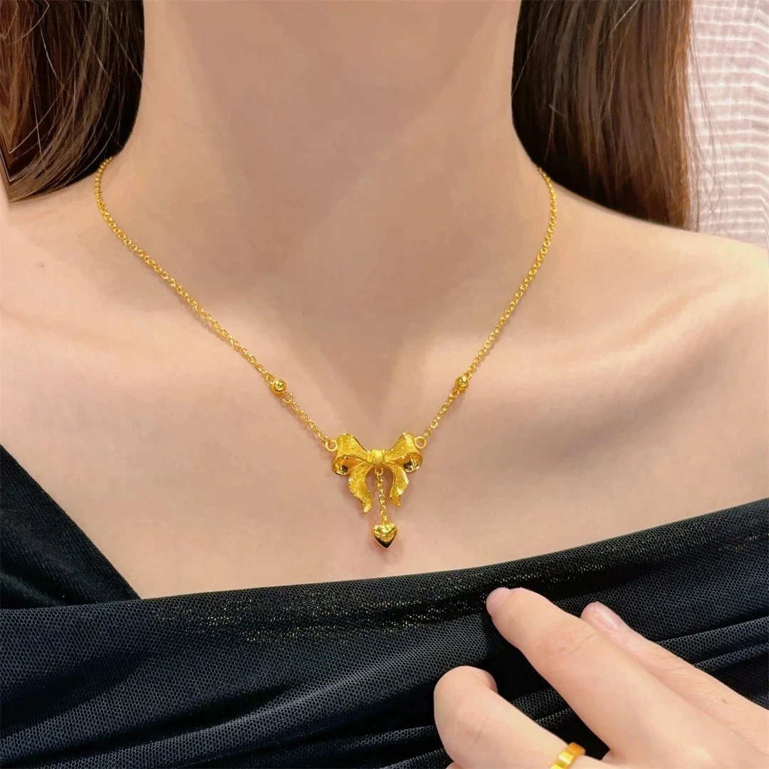 铜合金项链 新中式在逃公主爱心蝴蝶结项链女气质锁骨链高质0038