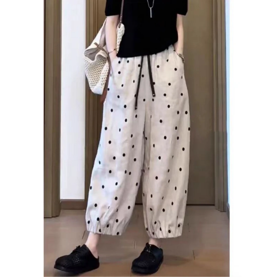 （柚子同款）CX夏款清凉透气波点束口休闲裤2586