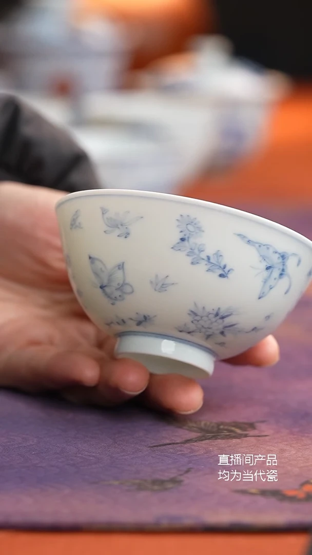 望玉白描蝶恋花杯