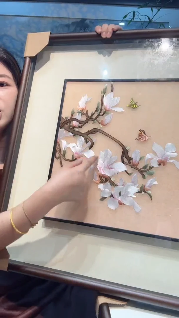 刺绣非遗苏绣手工刺绣单面绣玉兰框中框