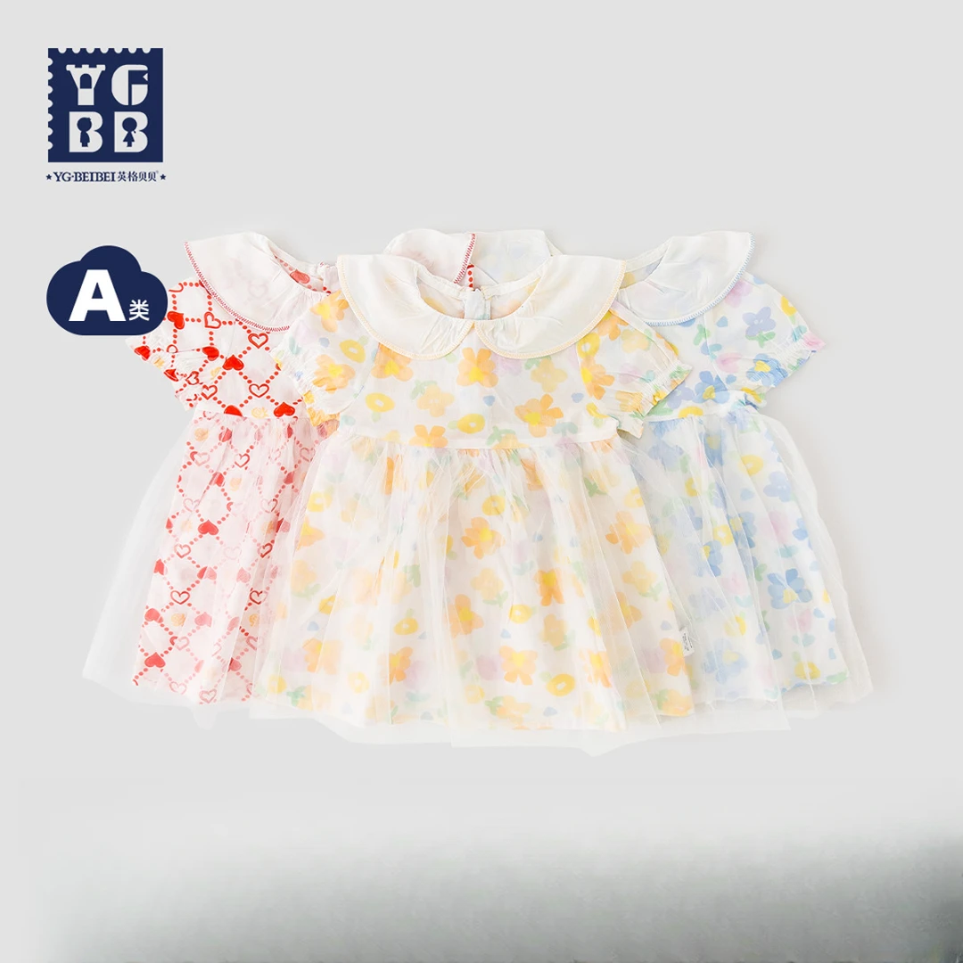 英格贝贝女童夏装连衣裙公主裙小女孩夏装甜美翻领碎花裙A252091a