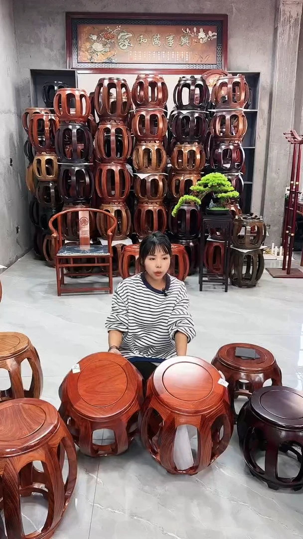 【闪购商品】花梨木类家具花梨木花梨色大号鼓凳一对20号