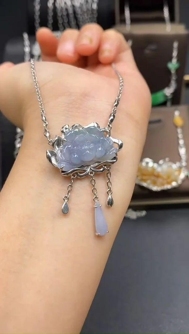 颈饰银S925镶嵌翡翠净货15855