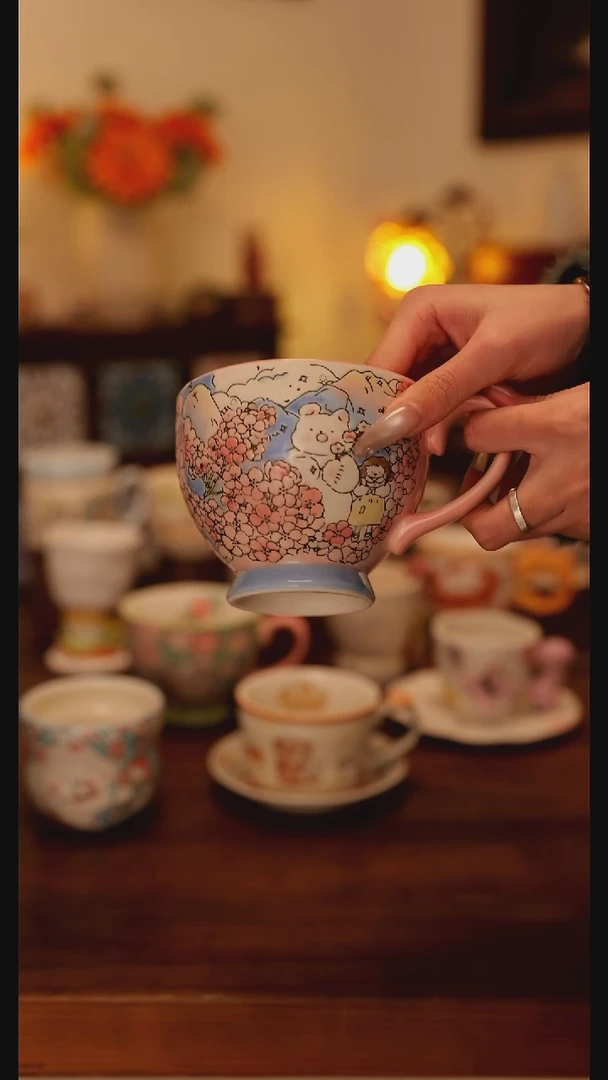 陶瓷手柄款阿满樱花早餐杯
