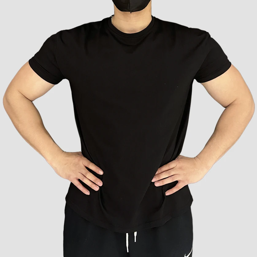 收袖口运动短袖男半紧身弹力透气T恤美式肌肉显壮跑步训练健身衣