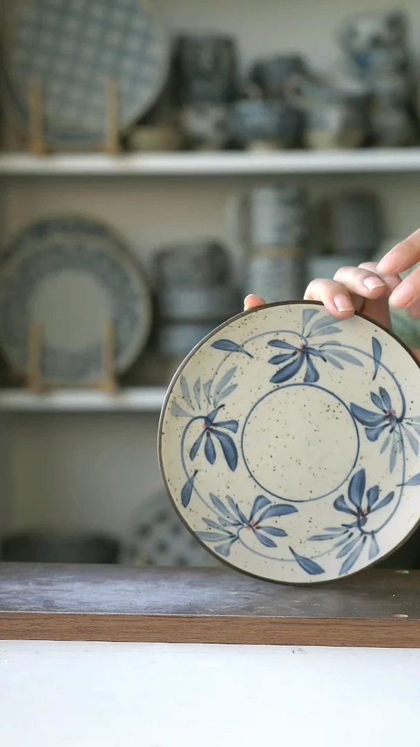 陶瓷粗陶手绘常春藤甜品盘16cm@7-10@