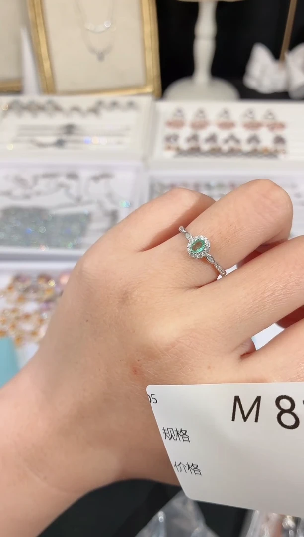 祖母绿戒指银S925镶嵌多样性发一M81