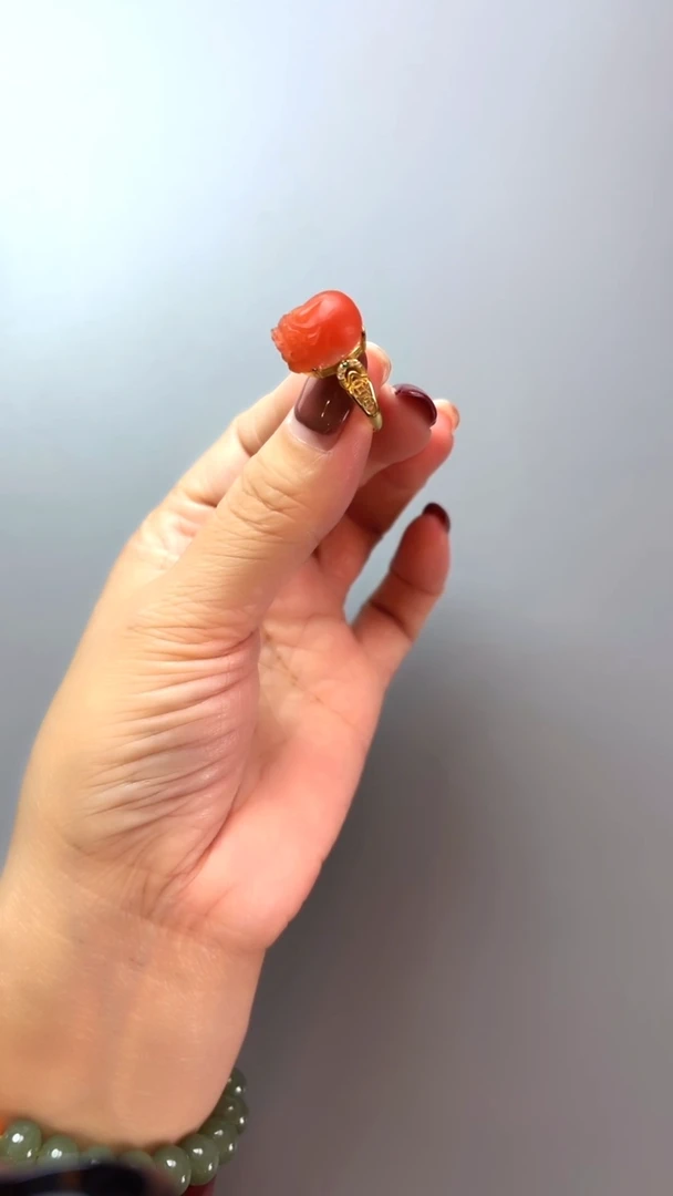 【闪购商品】南红玛瑙戒指银S925镶嵌南红貔貅戒指