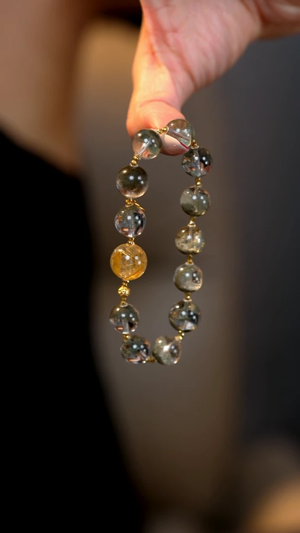 18K金镶嵌手串水晶绿幽灵钛晶