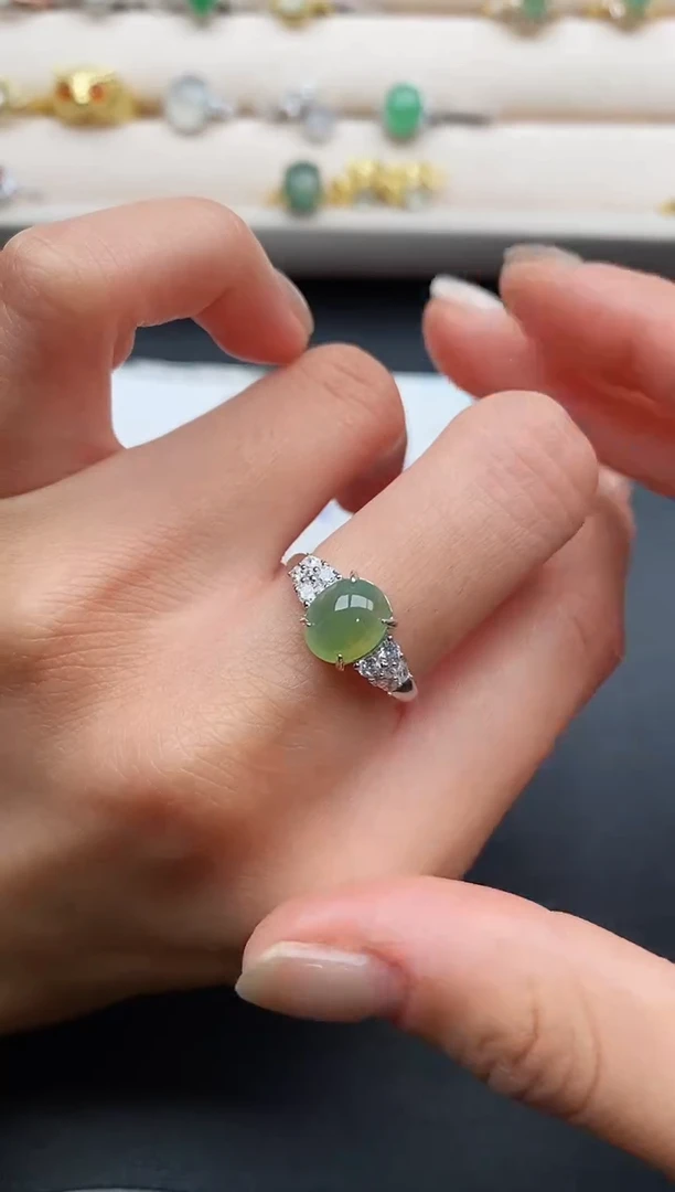 银S925镶嵌戒指翡翠4444444+7