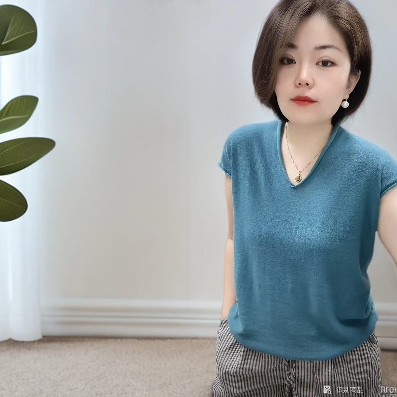 夏季棉线护颈针织衫透气吸汗宽松版