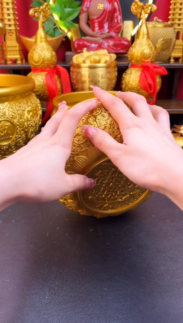 黄铜10.5cm八福金钱聚宝盆