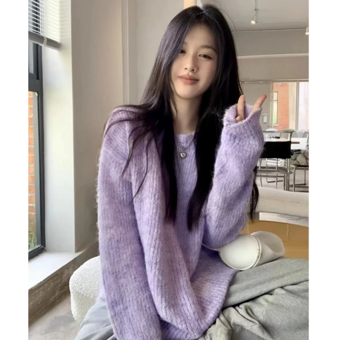 福利--拍下选择编码---春款宽松百搭时尚慵懒风纯色毛衣针织女