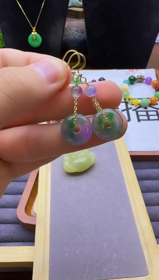 翡翠14K金镶嵌耳饰E148