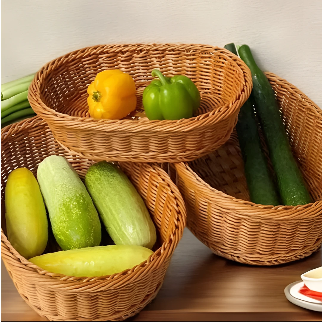 S4【拍一发三】水果篮零食蓝桌面置物整理收纳花篮手工编织收纳筐