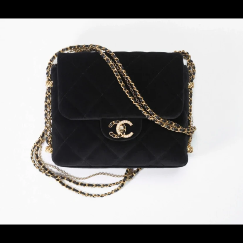 95新 Chanel/香奈儿 GGS鸳鸯扣方胖子黑金丝绒芯片款84565014