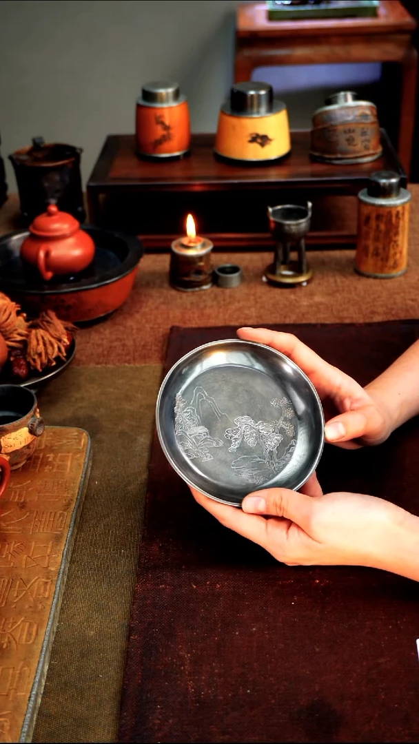 8811纯锡茶盘三足12.3*2