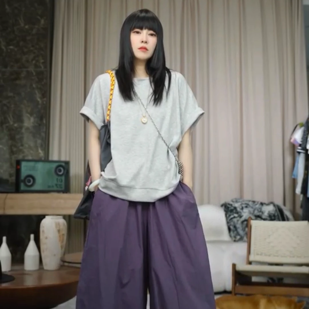 infobyfive福利夏季新款女士显瘦飞飞袖阔版爽滑T恤NF0504080