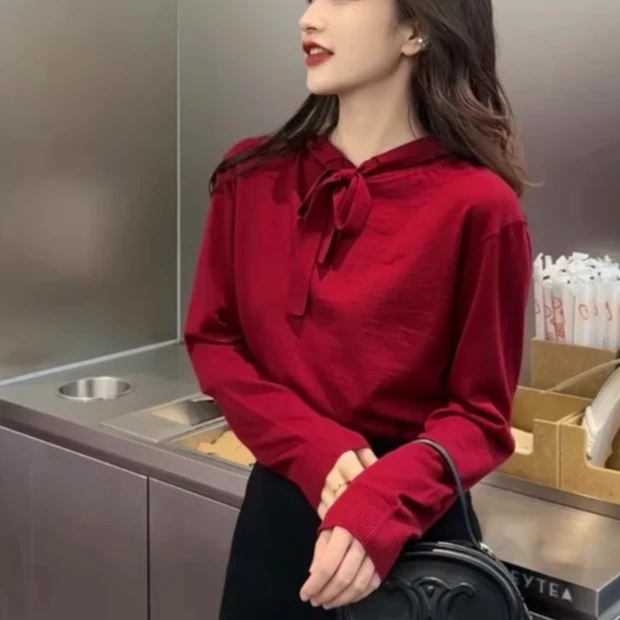 GIRDEAR/哥弟秋季新款百搭纯色连帽针织衫毛衣卫衣 1399450