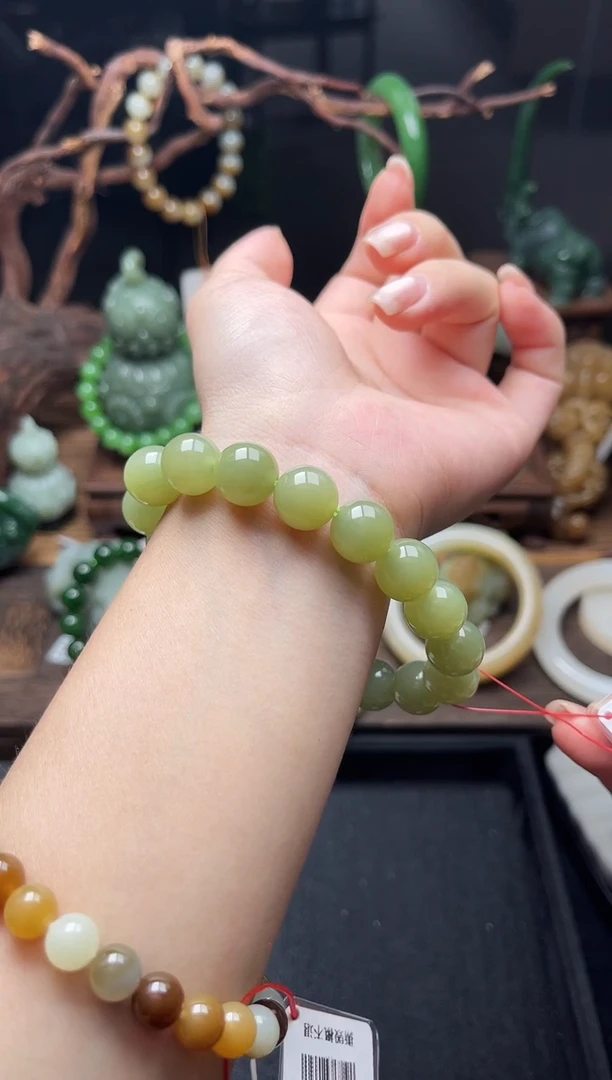手串未镶嵌和田玉卡12若羌青黄口 圆珠9009890