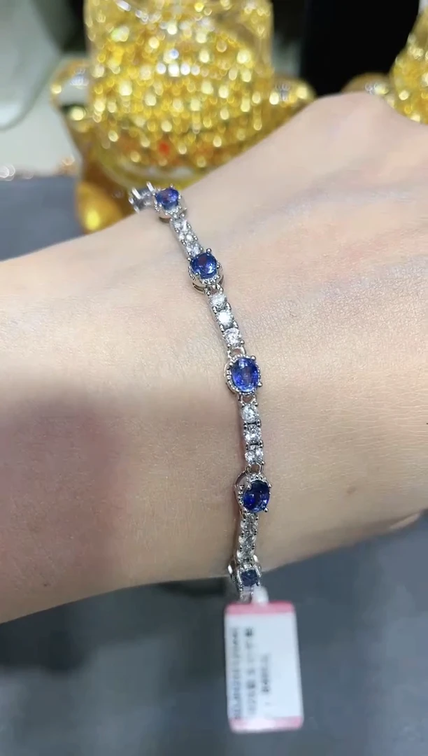 S925银镶嵌蓝宝石手链