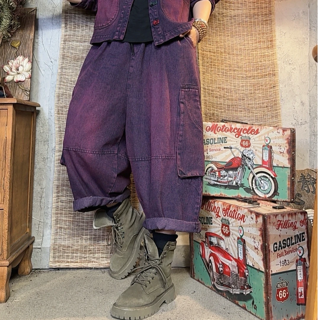 810款春季宽松百搭洋气潮流炒色做旧牛仔工装裤【裤长83臀围140】